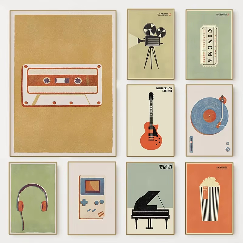 Musical Instrument Drawing - Pôster de Instrumentos Musicais Pop Retrô